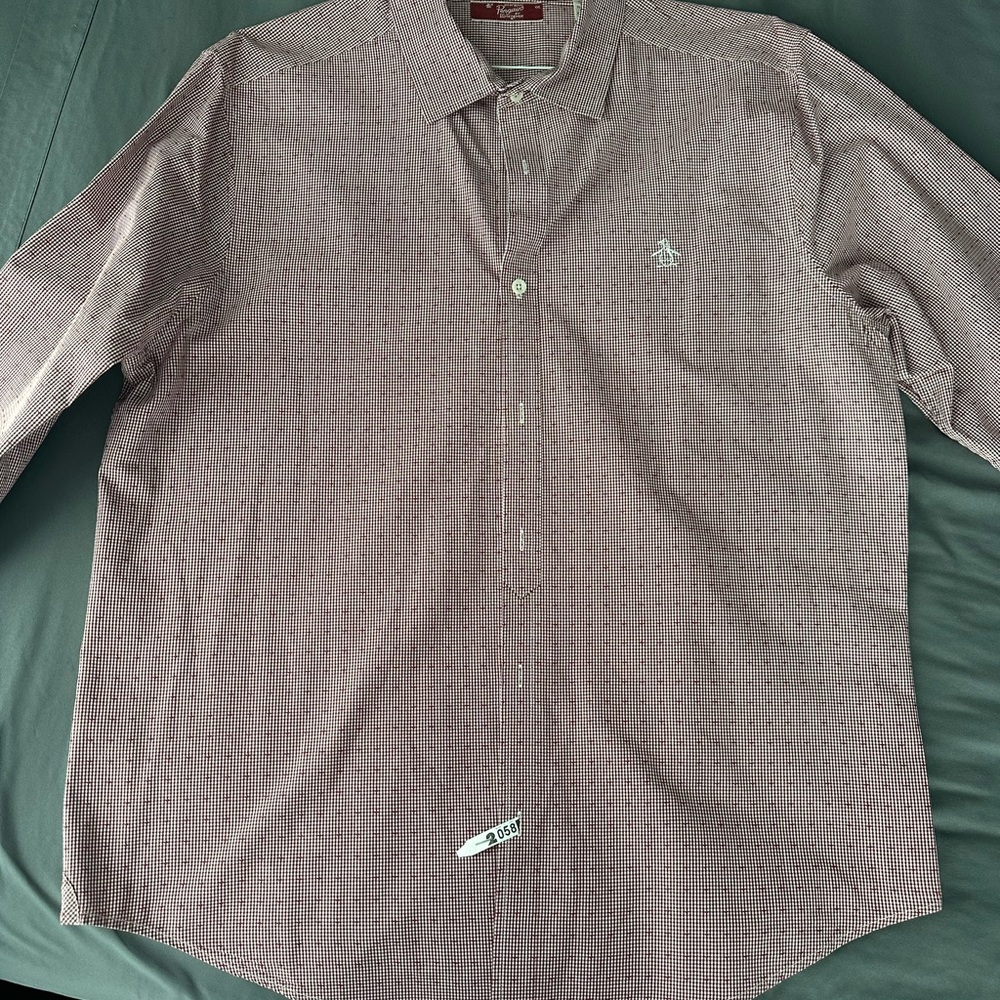 Original Penguin Men's Heritage Slim Fit Burgundy Button Down Shirt
